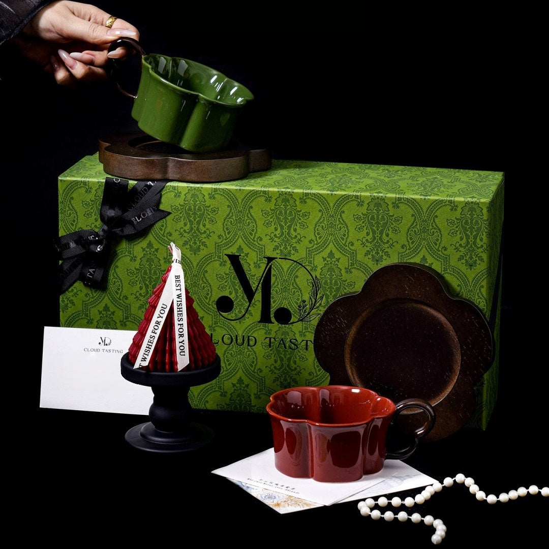 Coffee Cup, Wooden Tray & Scented Candle Gift Set