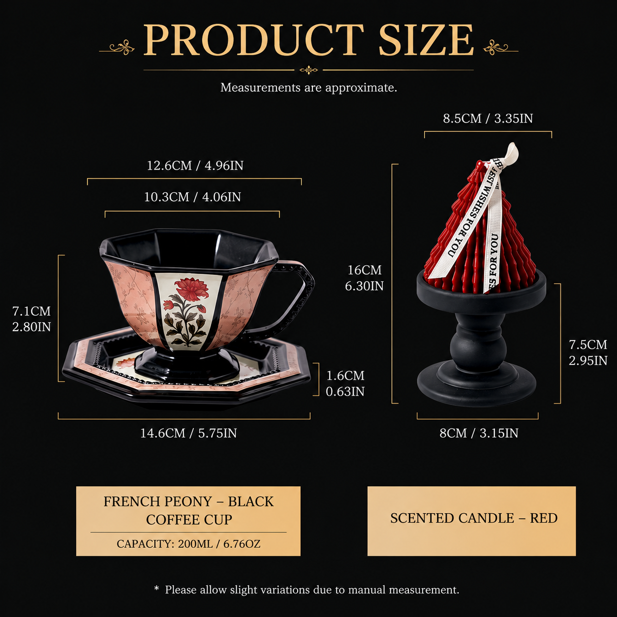 4 Pieces Coffee Cup, Tray & Scented Candle Gift Set